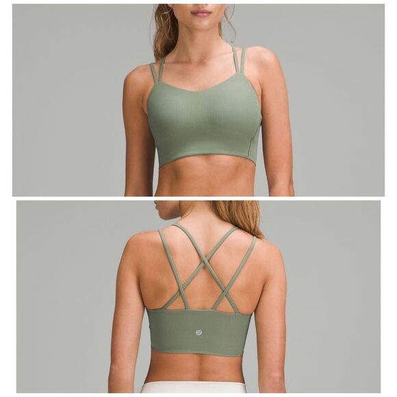 Lululemon Like a Cloud Ribbed Longline‎ Bra B/C Cup size 4 Grey Eucalyptus NWT - Picture 1 of 6